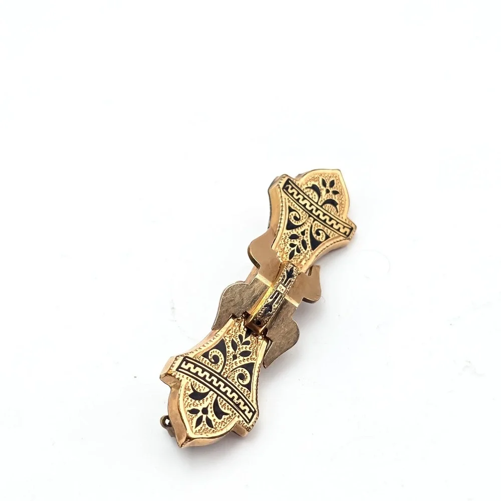 Victorian Gold Filled Taille D' Epargne Black Enamel Antique 2